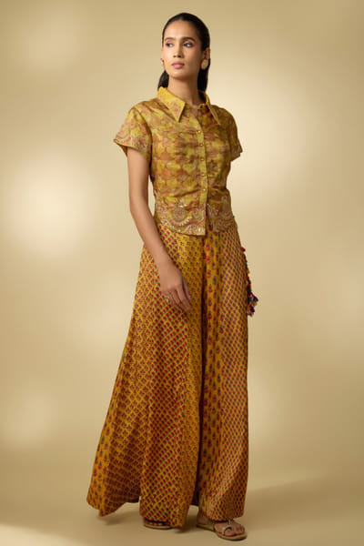 Shraddha Rambhia Mustard butti print embroidered palazzo set SHRAMAY26D244844