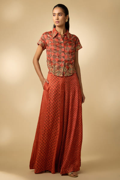 Shraddha Rambhia Orange butti print embroidered palazzo set SHRAMAY26D244845