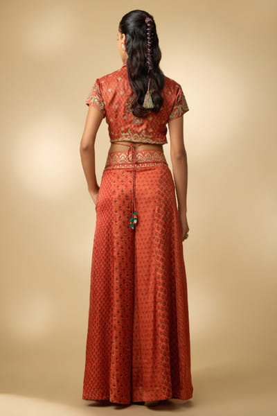 Shraddha Rambhia Orange butti print embroidered palazzo set SHRAMAY26D244845