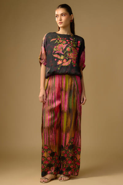Shraddha Rambhia Black floral print top and palazzo set SHRAMAY26D244856