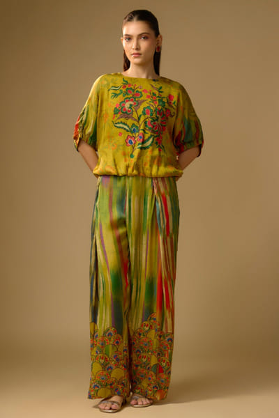 Shraddha Rambhia Mustard floral print top and palazzo set SHRAMAY26D244853