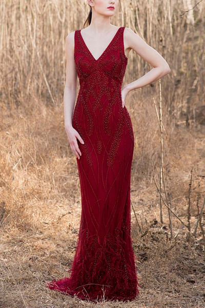 Marsala embellished gown