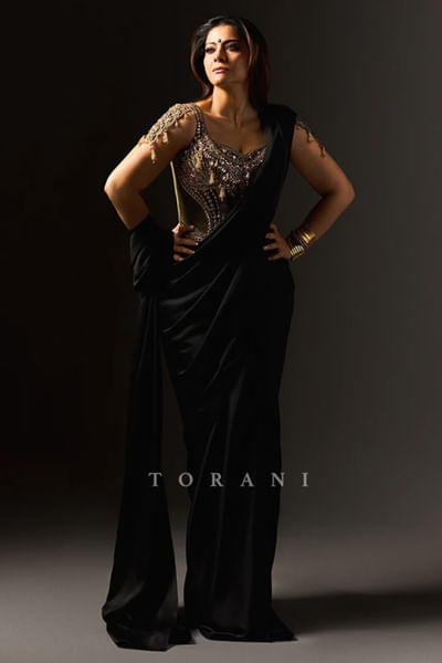 Black and gold corset and pre-drape sari set