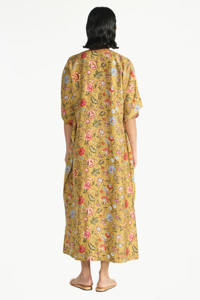Payal Pratap Gold floral printed kaftan dress PAYAAUG26D153027