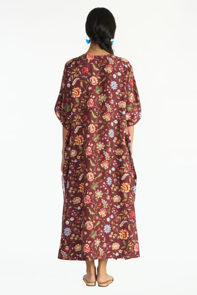 Payal Pratap Wine floral printed kaftan dress PAYAAUG26D153034