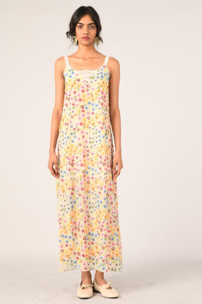 Ivory floral embroidered slip dress