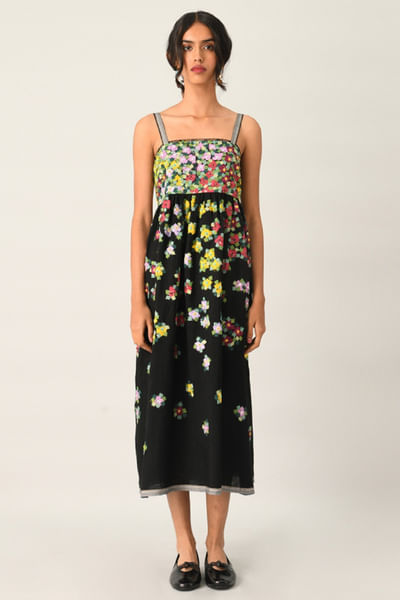 Black appliqué embroidered dress