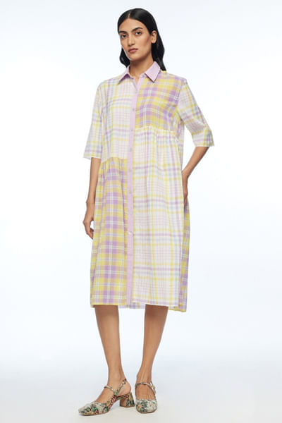 Multicolour checked patchwork shirt dress