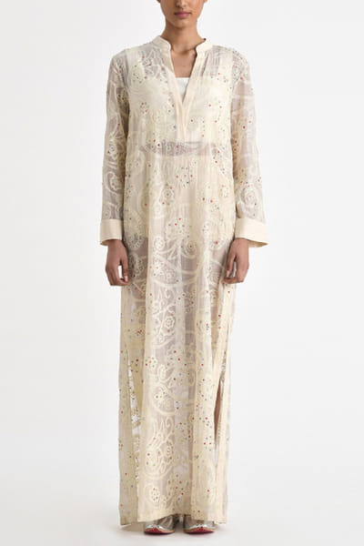 Ecru floral embroidered kurta