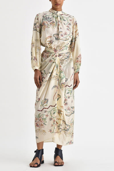 Ecru floral printed dress