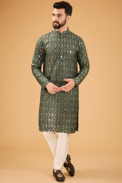Green ogee mirror embellished kurta