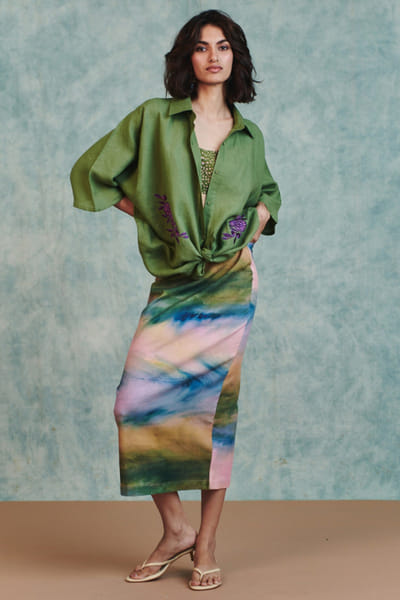 Saphed Moss green floral appliqué shirt SAPHAUG26D152215