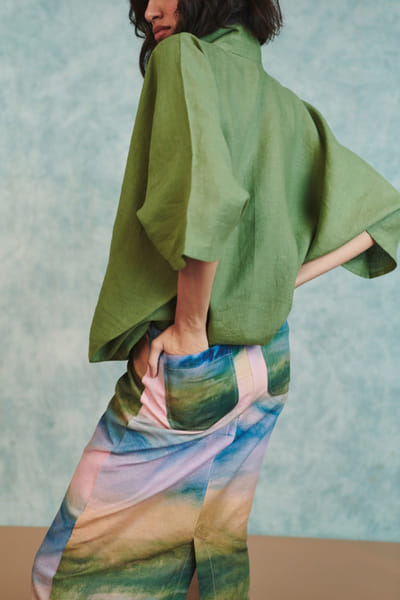 Saphed Moss green floral appliqué shirt SAPHAUG26D152215