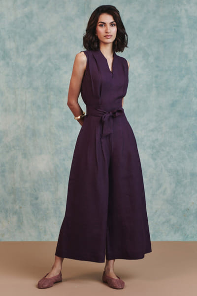 Saphed Plum linen jumpsuit SAPHAUG26D152220