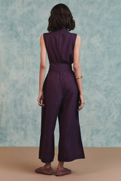 Saphed Plum linen jumpsuit SAPHAUG26D152220
