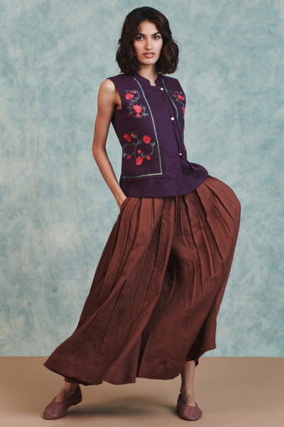 Saphed Plum embroidered double-panelled waistcoat SAPHAUG26D152222