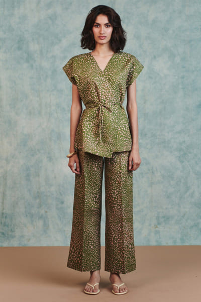 Saphed Green digital printed cotton linen co-ord set SAPHAUG26D152233