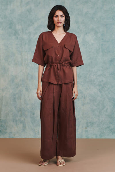 Saphed Chocolate brown linen shirt SAPHAUG26D152230
