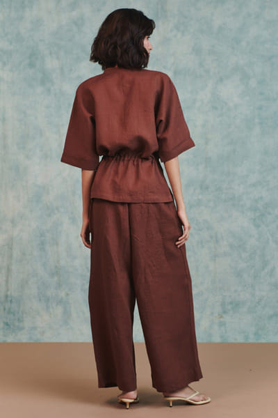 Saphed Chocolate brown linen shirt SAPHAUG26D152230