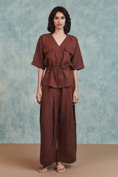 Saphed Chocolate brown linen co-ord set SAPHAUG26D152229