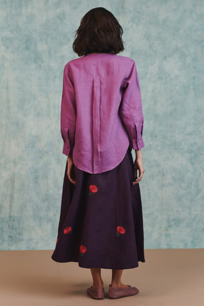 Saphed Plum floral embroidered linen skirt SAPHAUG26D152224