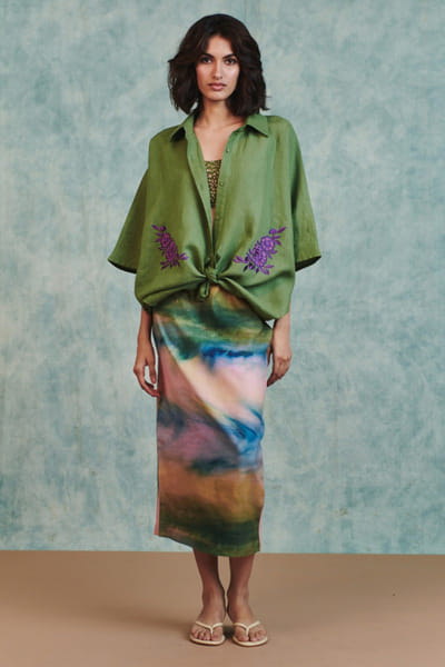 Saphed Prism ombre digital printed midi skirt SAPHAUG26D152216