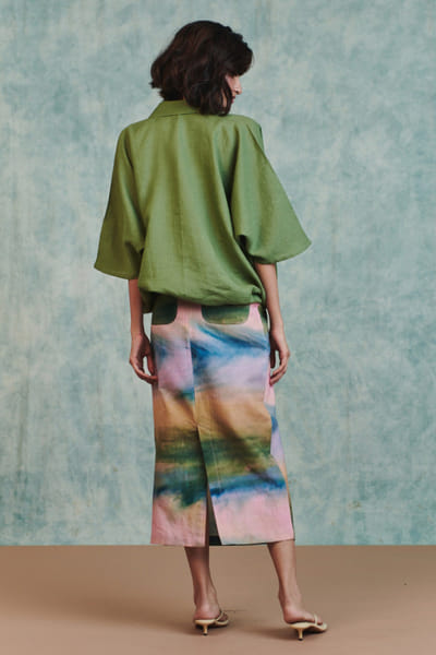 Saphed Prism ombre digital printed midi skirt SAPHAUG26D152216