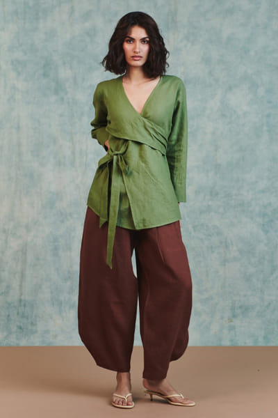Saphed Chocolate brown linen billow pants SAPHAUG26D152228