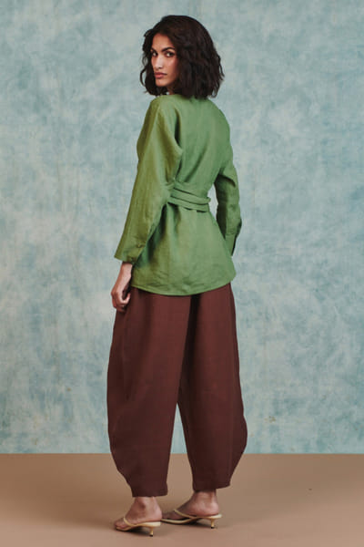 Saphed Chocolate brown linen billow pants SAPHAUG26D152228