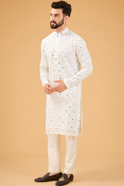 White mirror work kurta
