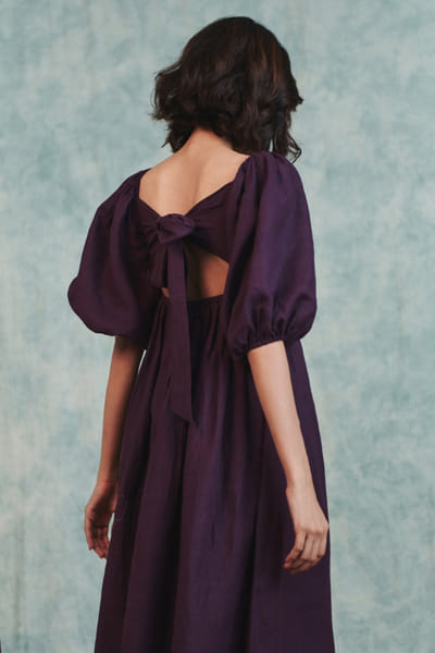 Saphed Plum front-twist linen dress SAPHAUG26D152221