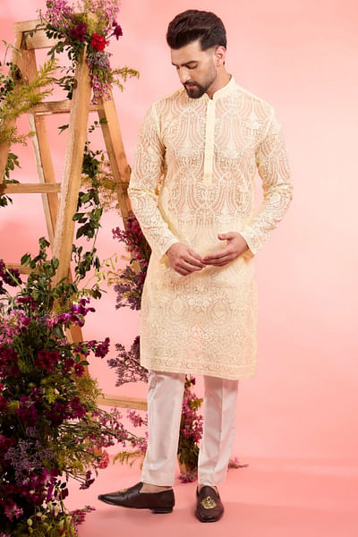 Ivory chikankari embroidered kurta