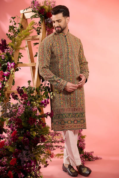 Multicolour zari embroidery kurta