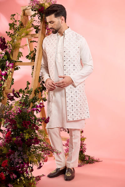 Ivory mirror and thread Indo-Western jacket