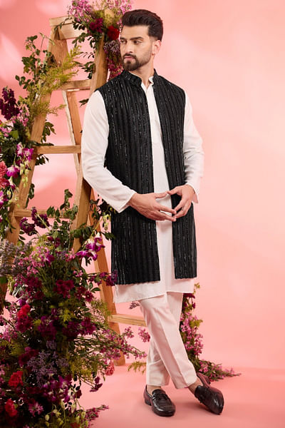 Black cutdana embroidered Indo-Western jacket