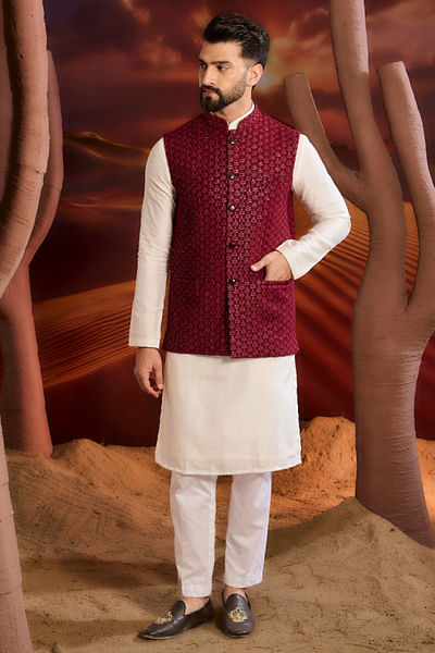 Maroon chikankari embroidered jacket