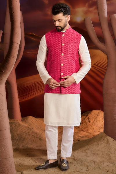 Hot pink chikankari embroidered jacket