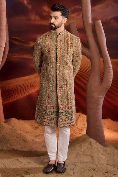 Multicolour zari embroidered sherwani