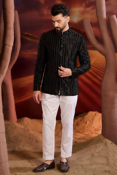 Black cutdana embellished bandhgala