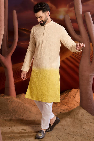 Yellow ombre sequinned chikankari kurta