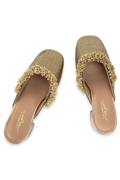 5 Elements by Radhika Gupta Brown embellished block heeled mules 5ELEJUN26D147431