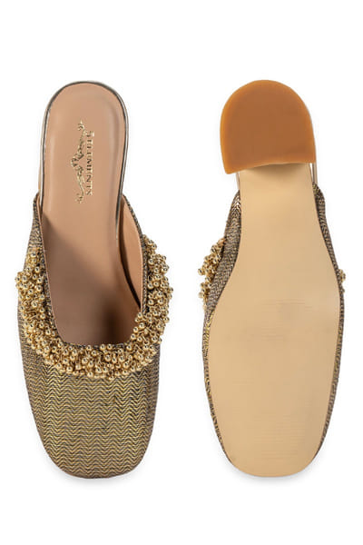 5 Elements by Radhika Gupta Brown embellished block heeled mules 5ELEJUN26D147431