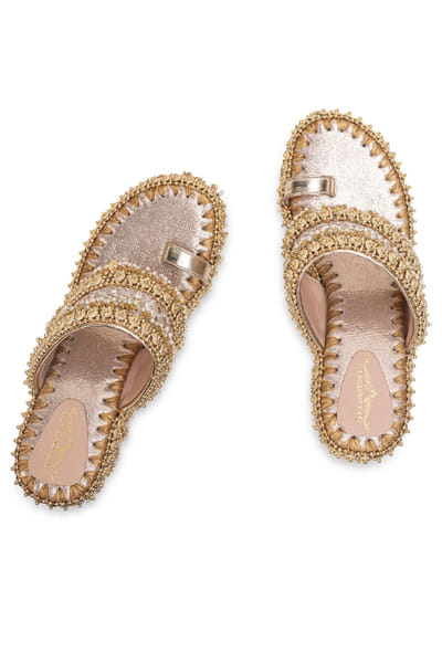5 Elements by Radhika Gupta Gold embellished strap wedges 5ELEJUN26D147434