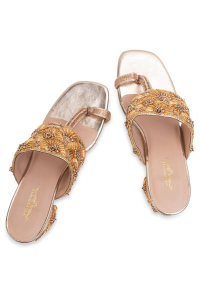 5 Elements by Radhika Gupta Gold hand embellished kolhapuri heels 5ELEJUN26D147435