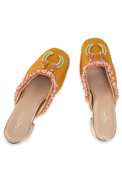 5 Elements by Radhika Gupta Mustard embellished heeled mules 5ELEJUN26D147440