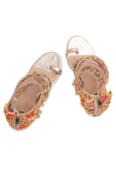 5 Elements by Radhika Gupta Multicolour embellished scalloped block heels 5ELEJUN26D147442