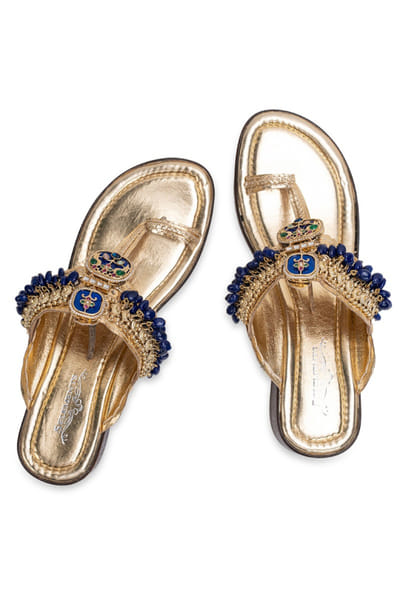 5 Elements by Radhika Gupta Gold-blue embellished kolhapuri heels 5ELEJUN26D147443