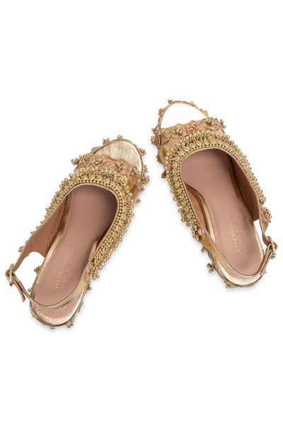 5 Elements by Radhika Gupta Gold embellished floral open-toe wedges 5ELEJUN26D147444