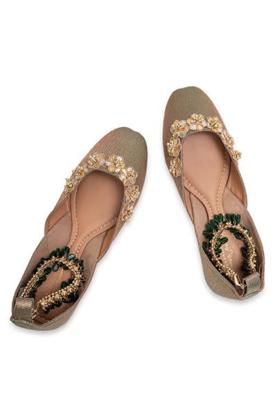 5 Elements by Radhika Gupta Muted gold embellished juttis 5ELEJUN26D147446