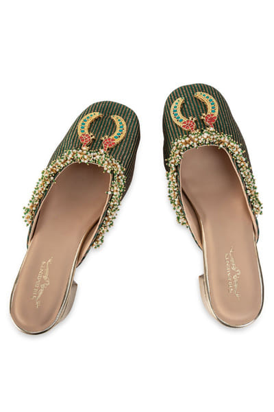 5 Elements by Radhika Gupta Green embellished heeled mules 5ELEJUN26D147447